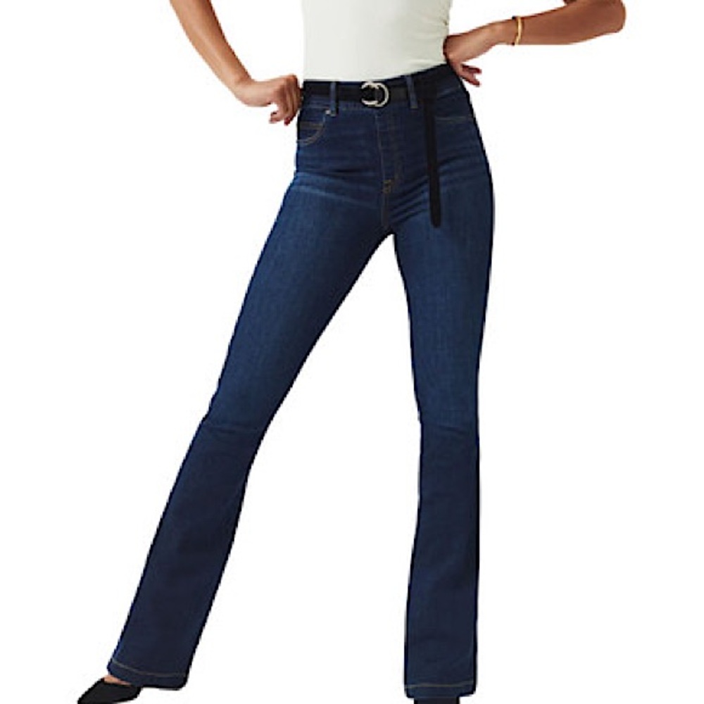 Spanx High Rise Flare Jeans in Clean Indigo Dark Wash Blue Size 2X